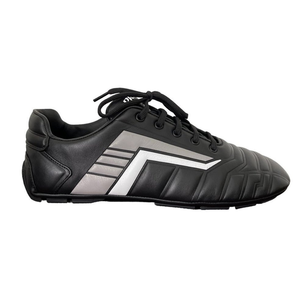 Prada 2EG325‎ Men's Black Leather Logo Lace-up Sneakers, size UK 7